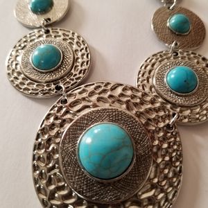 Turquoise & silver paparazzi necklace